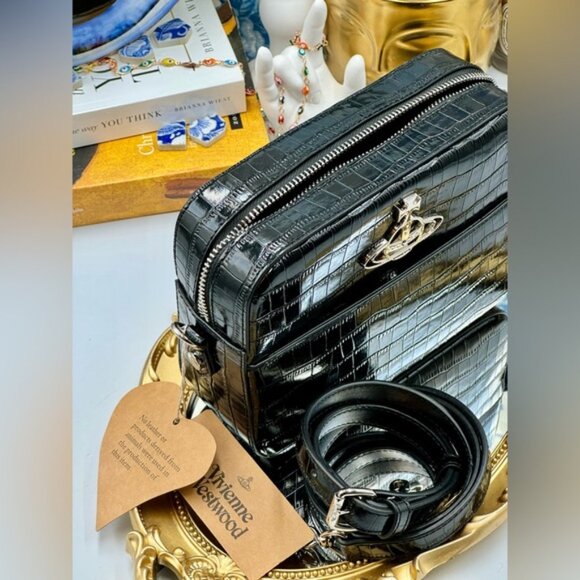 🆕 VIVIENNE WESTWOOD 🧿 NWT Rachel Camera Crossbody Bag - Vegan Croc - AUTH - Picture 12 of 13